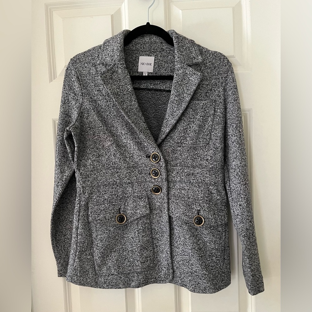 NIC+ ZOE BLACK/WHITE EDITOR KNIT BLAZER KNIT SWEATER SMALL